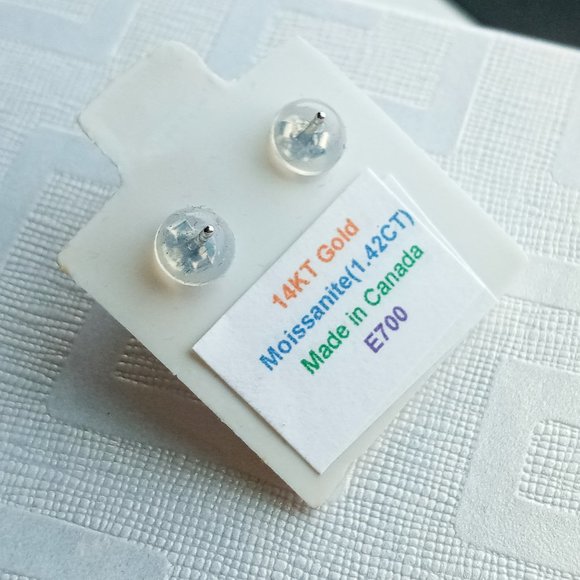 Certified 14K White Gold Colorless Moissanite 1.42ct Post Stud Earrings - Picture 9 of 12